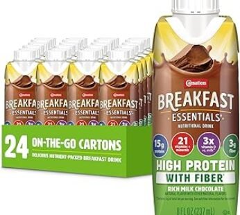 Carnation Breakfast Essentials High Protein with Fiber Ready-to-Drink, 8 FL OZ Carton, Rich Milk Chocolate (Pack of 24)