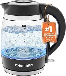 Chefman Electric Kettle, 1.8L 1500W, Hot Water Boiler, Removable Lid for Easy Cleaning, Auto Shut Off, Boil-Dry Protectio...