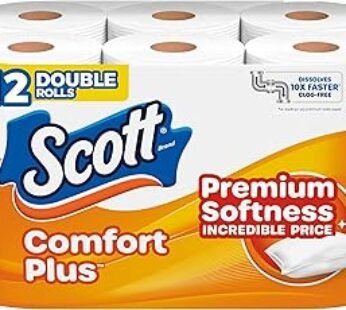Scott ComfortPlus Toilet Paper, 12 Double Rolls, 231 Sheets per Roll, Septic-Safe, 1-Ply Toilet Tissue